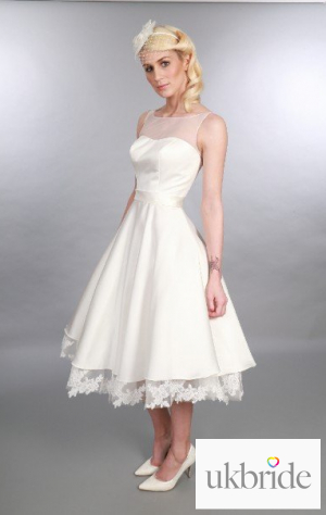 CatherineTimeless Chic Tea Length Satin Lace Tea Length Wedding Dress Illusion Neckline 1950s Inspired (3).JPG