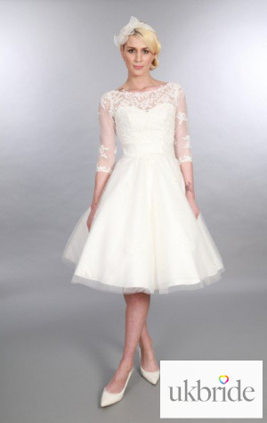 Polly - Timeless Chic Tea Length Wedding Dress Vintage Inspired Sleeves (2).JPG