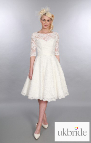Mae Mid-Waist Timeless Chic Tea Length Lace Wedding Dress Sleeve Vintage 1950s 60s Style  (2).JPG